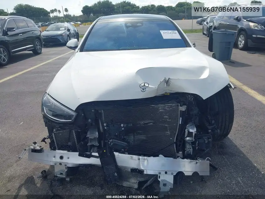 2022 Mercedes-Benz S 580 4Matic VIN: W1K6G7GB6NA155939 Lot: 45524288