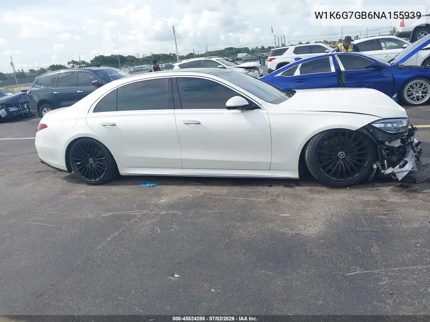 2022 Mercedes-Benz S 580 4Matic VIN: W1K6G7GB6NA155939 Lot: 45524288