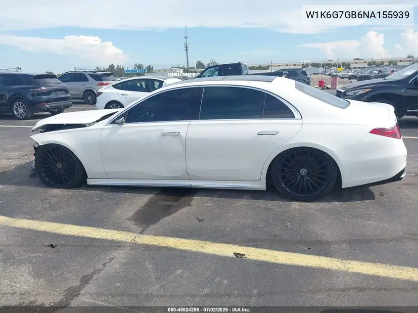 2022 Mercedes-Benz S 580 4Matic VIN: W1K6G7GB6NA155939 Lot: 45524288
