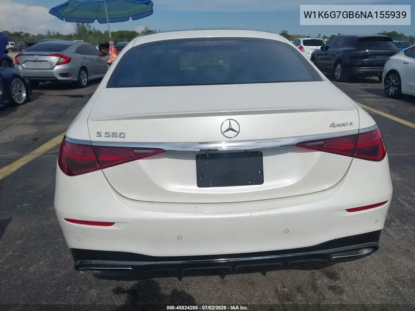 2022 Mercedes-Benz S 580 4Matic VIN: W1K6G7GB6NA155939 Lot: 45524288