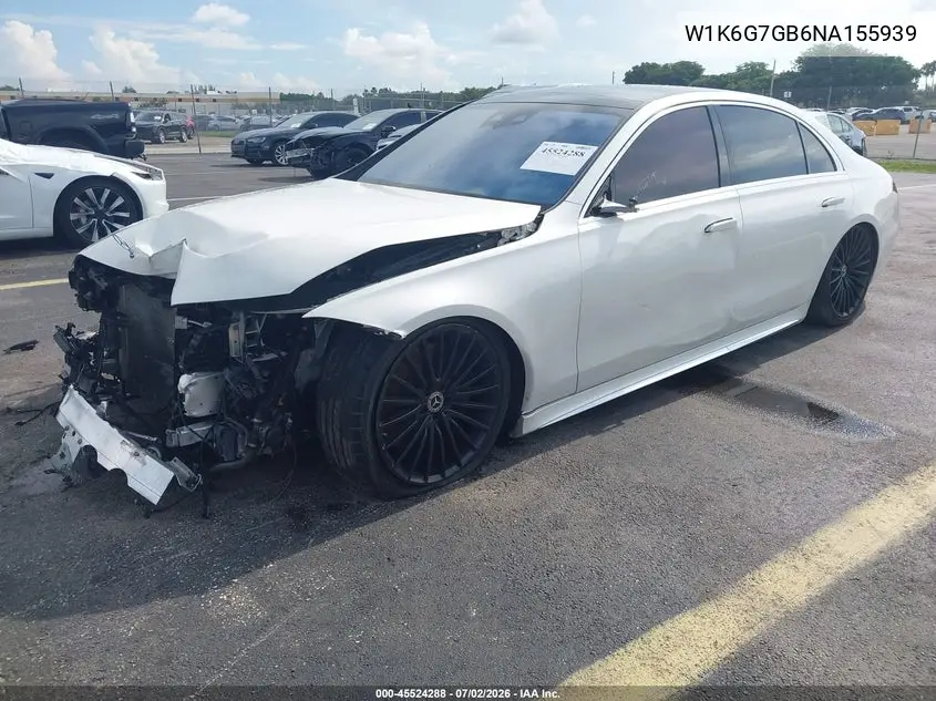 2022 Mercedes-Benz S 580 4Matic VIN: W1K6G7GB6NA155939 Lot: 45524288