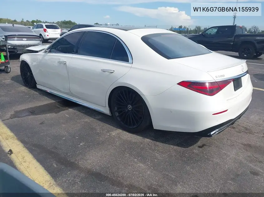 2022 Mercedes-Benz S 580 4Matic VIN: W1K6G7GB6NA155939 Lot: 45524288