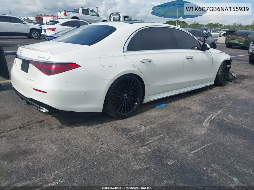 2022 Mercedes-Benz S 580 4Matic VIN: W1K6G7GB6NA155939 Lot: 45524288