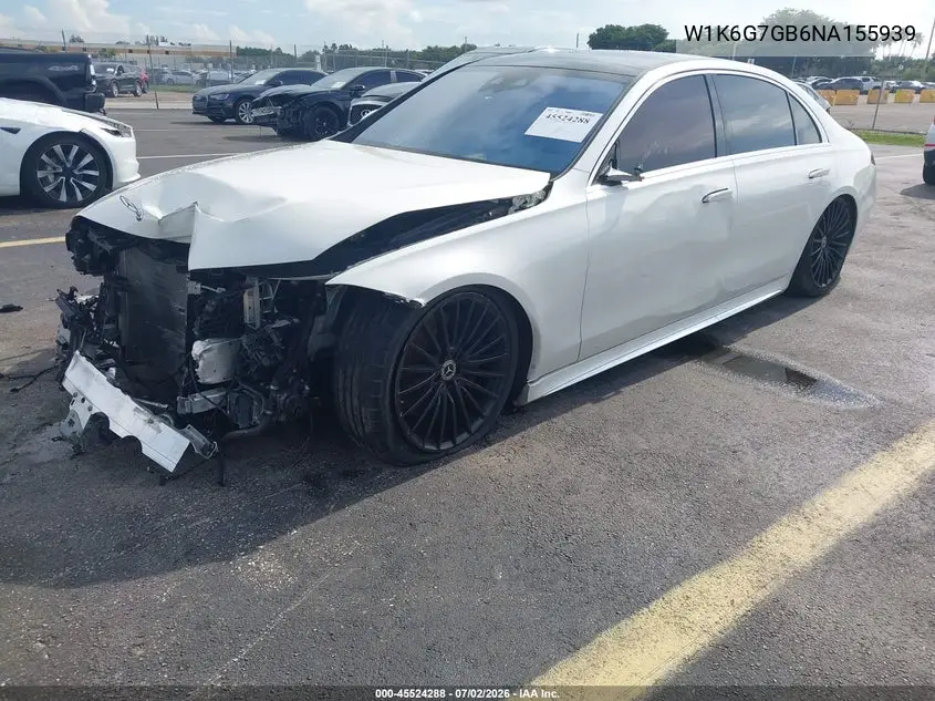 2022 Mercedes-Benz S 580 4Matic VIN: W1K6G7GB6NA155939 Lot: 45524288