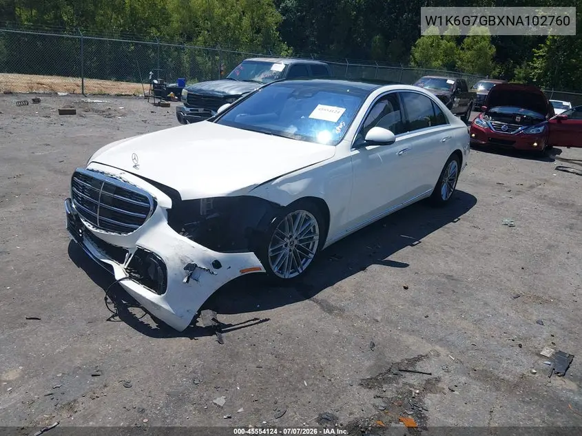 2022 Mercedes-Benz S 580 4Matic VIN: W1K6G7GBXNA102760 Lot: 45554124