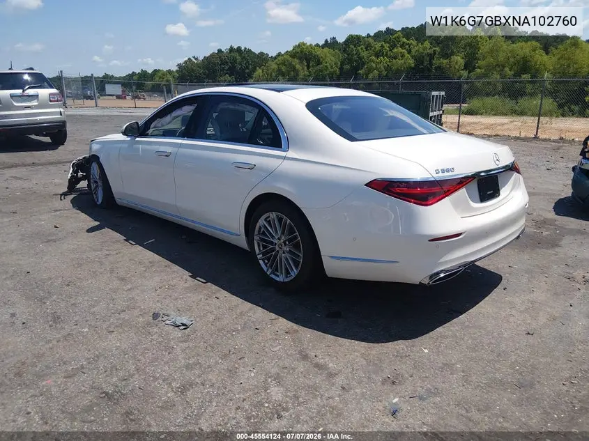 2022 Mercedes-Benz S 580 4Matic VIN: W1K6G7GBXNA102760 Lot: 45554124