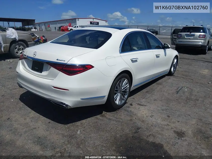 2022 Mercedes-Benz S 580 4Matic VIN: W1K6G7GBXNA102760 Lot: 45554124