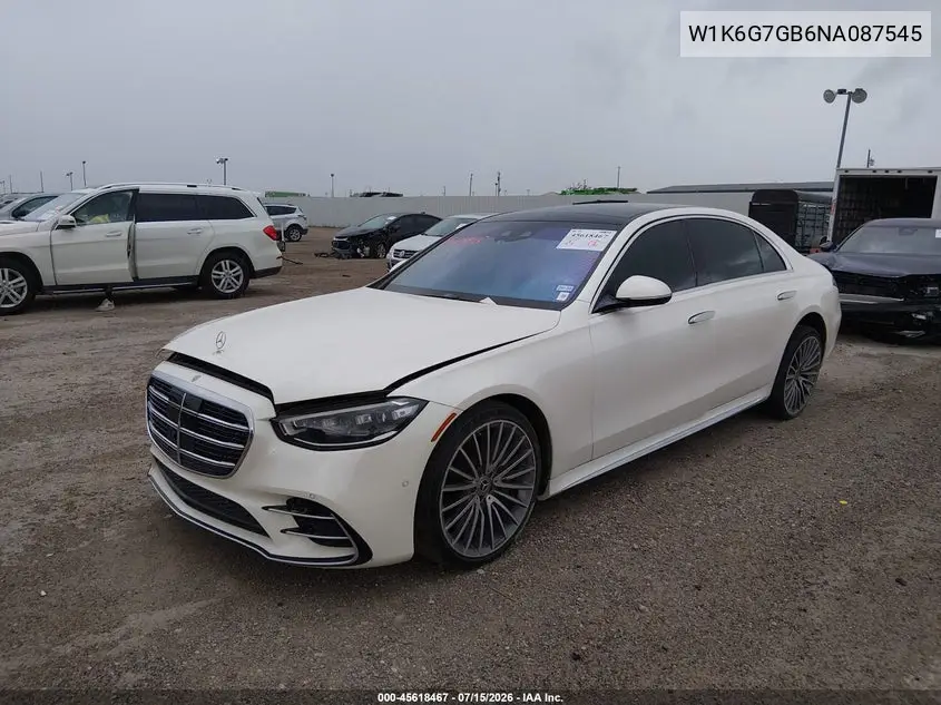 2022 Mercedes-Benz S 580 4Matic VIN: W1K6G7GB6NA087545 Lot: 45618467