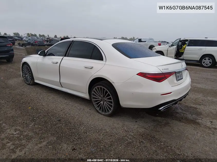 2022 Mercedes-Benz S 580 4Matic VIN: W1K6G7GB6NA087545 Lot: 45618467