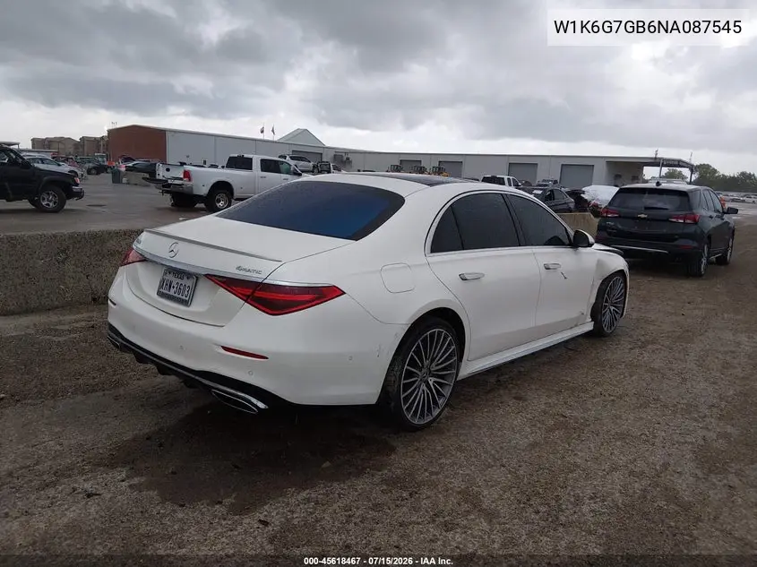 2022 Mercedes-Benz S 580 4Matic VIN: W1K6G7GB6NA087545 Lot: 45618467