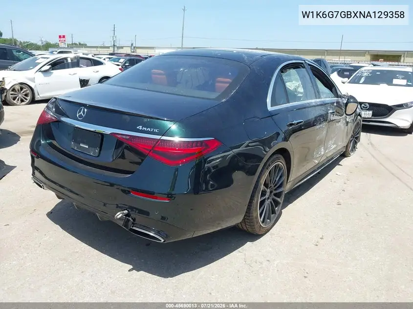 2022 Mercedes-Benz S 580 4Matic VIN: W1K6G7GBXNA129358 Lot: 45690013