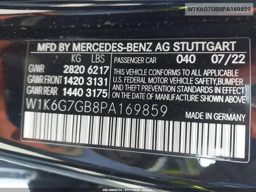 2023 Mercedes-Benz S 580 4Matic VIN: W1K6G7GB8PA169859 Lot: 45660734