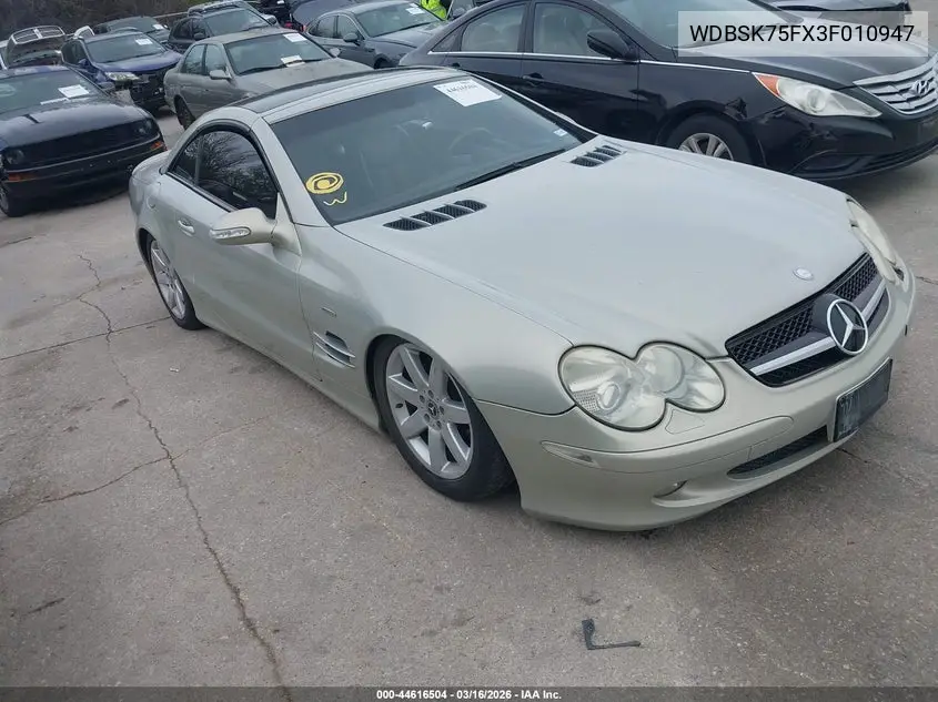 2003 Mercedes-Benz Sl 500 VIN: WDBSK75FX3F010947 Lot: 44616504