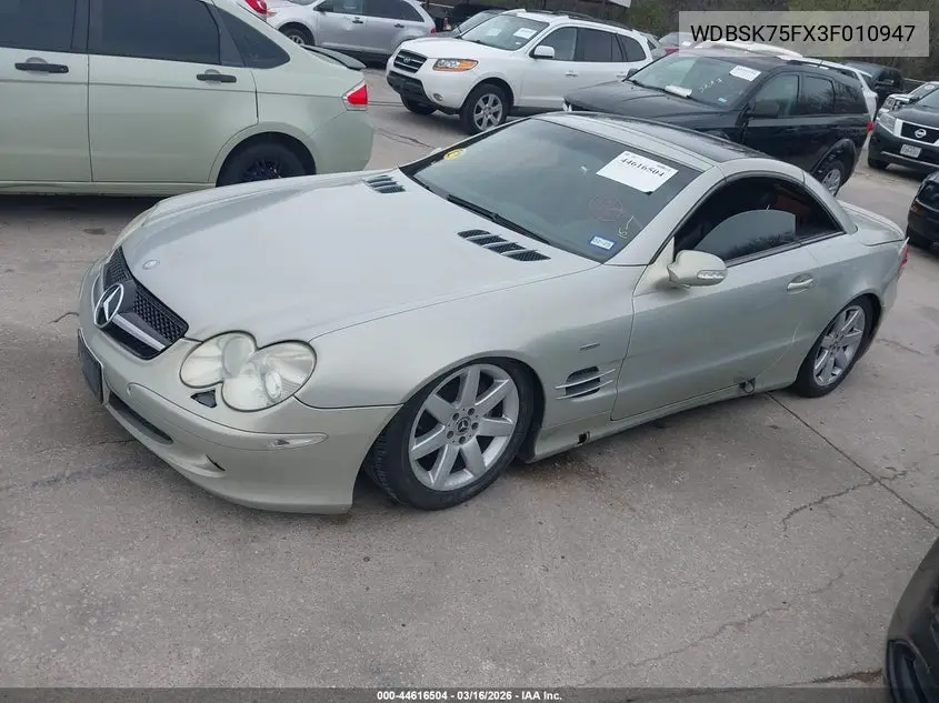 2003 Mercedes-Benz Sl 500 VIN: WDBSK75FX3F010947 Lot: 44616504