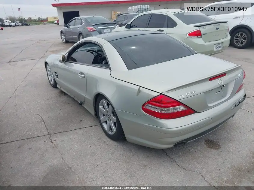 2003 Mercedes-Benz Sl 500 VIN: WDBSK75FX3F010947 Lot: 44616504