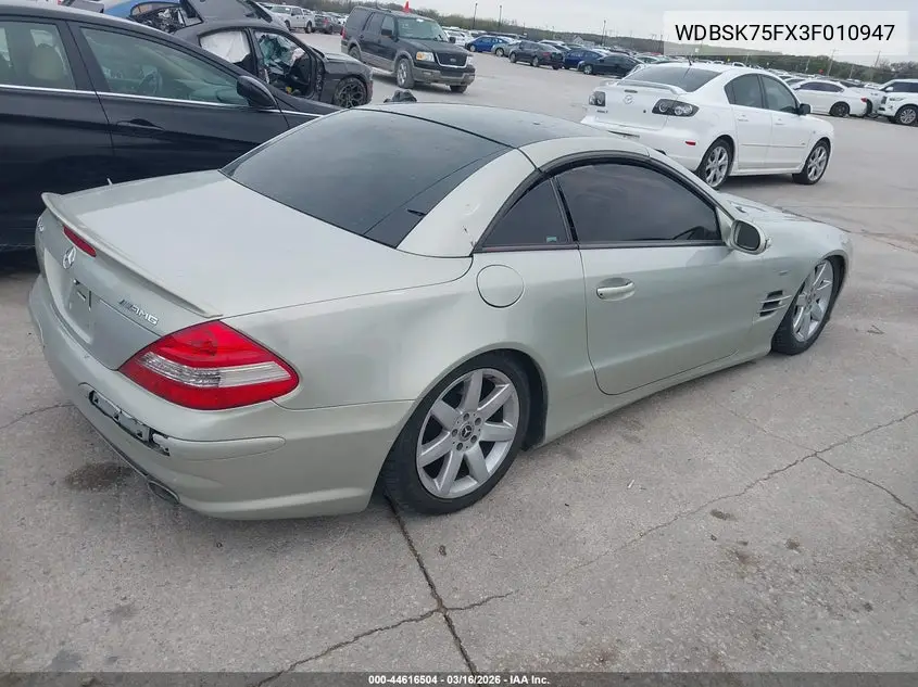 2003 Mercedes-Benz Sl 500 VIN: WDBSK75FX3F010947 Lot: 44616504