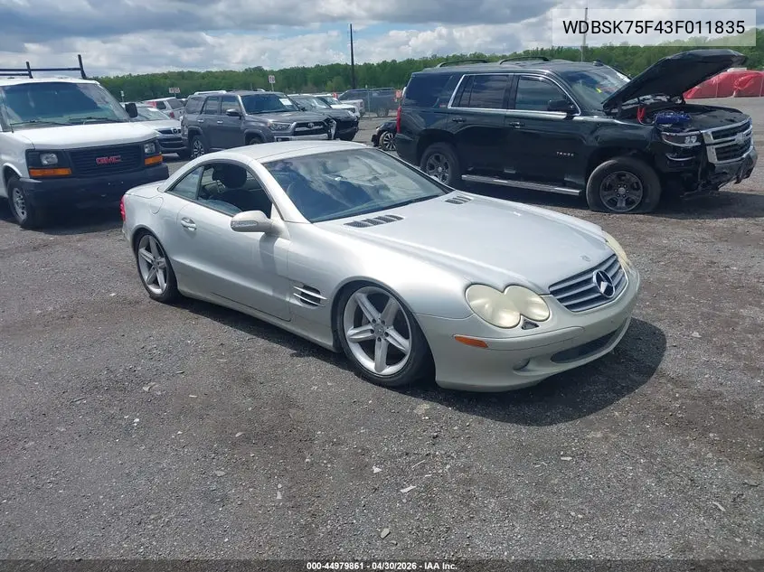 2003 Mercedes-Benz Sl 500 VIN: WDBSK75F43F011835 Lot: 44979861