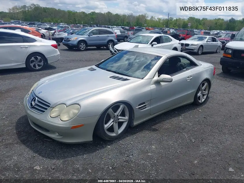 2003 Mercedes-Benz Sl 500 VIN: WDBSK75F43F011835 Lot: 44979861