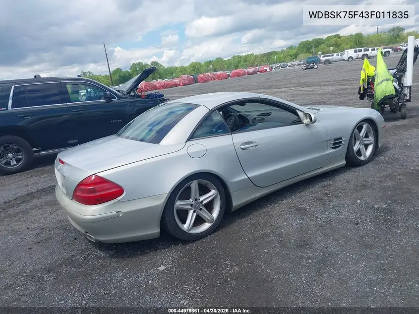 2003 Mercedes-Benz Sl 500 VIN: WDBSK75F43F011835 Lot: 44979861