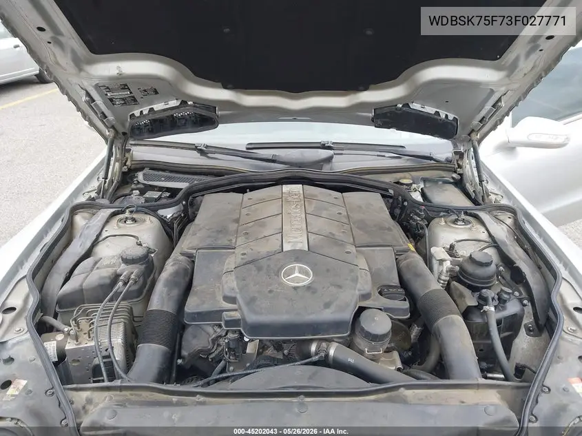 2003 Mercedes-Benz Sl 500 VIN: WDBSK75F73F027771 Lot: 45202043