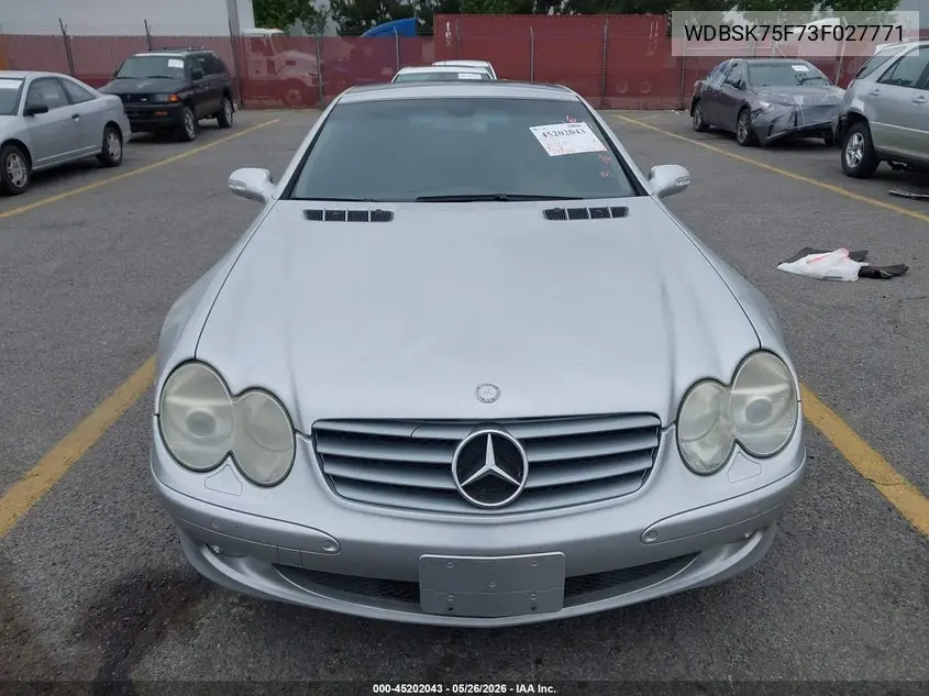 2003 Mercedes-Benz Sl 500 VIN: WDBSK75F73F027771 Lot: 45202043