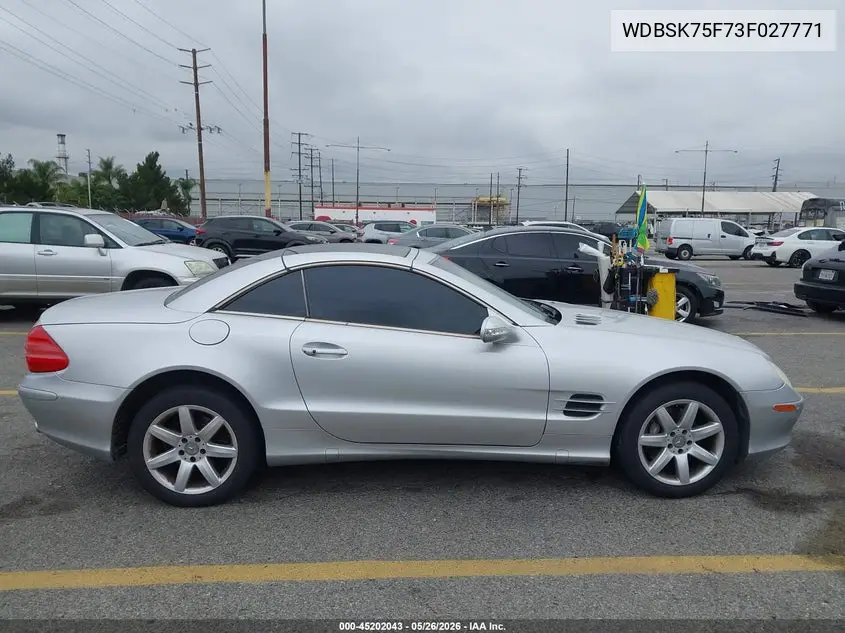 2003 Mercedes-Benz Sl 500 VIN: WDBSK75F73F027771 Lot: 45202043