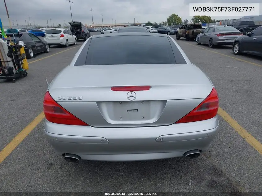 2003 Mercedes-Benz Sl 500 VIN: WDBSK75F73F027771 Lot: 45202043
