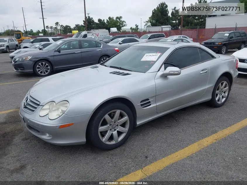 2003 Mercedes-Benz Sl 500 VIN: WDBSK75F73F027771 Lot: 45202043