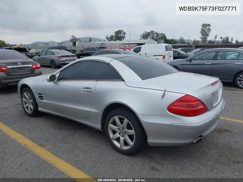 2003 Mercedes-Benz Sl 500 VIN: WDBSK75F73F027771 Lot: 45202043