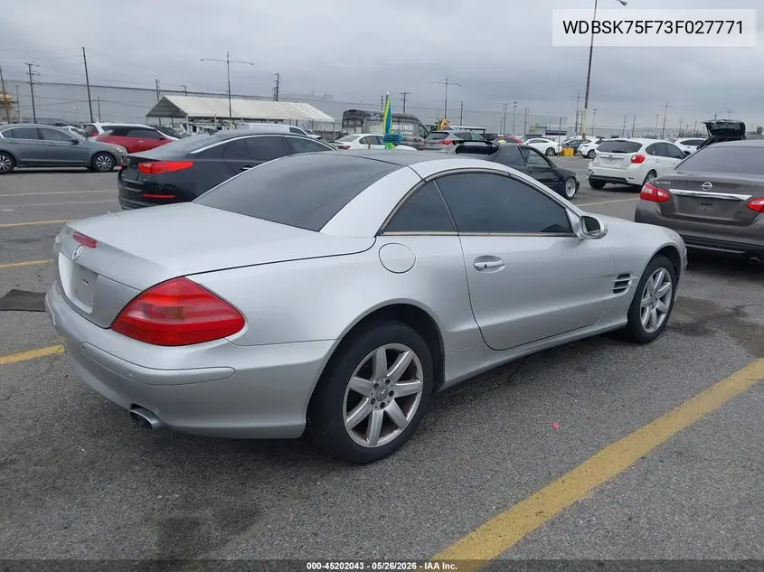 2003 Mercedes-Benz Sl 500 VIN: WDBSK75F73F027771 Lot: 45202043