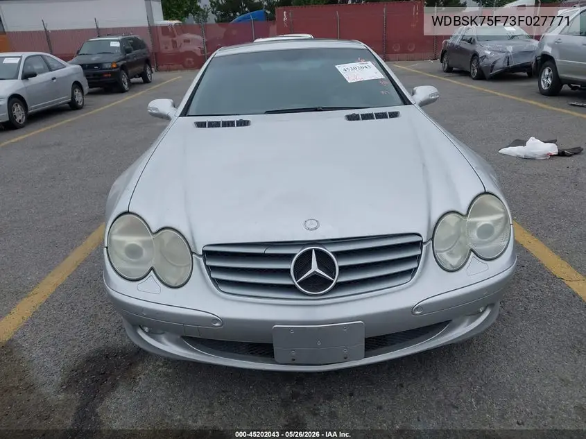 2003 Mercedes-Benz Sl 500 VIN: WDBSK75F73F027771 Lot: 45202043