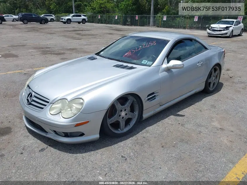 2003 Mercedes-Benz Sl 500 VIN: WDBSK75F53F017935 Lot: 45222658