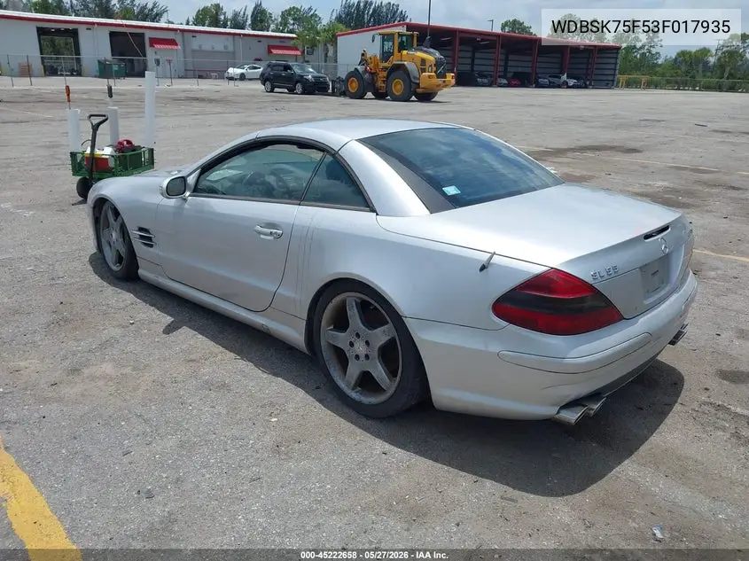 2003 Mercedes-Benz Sl 500 VIN: WDBSK75F53F017935 Lot: 45222658