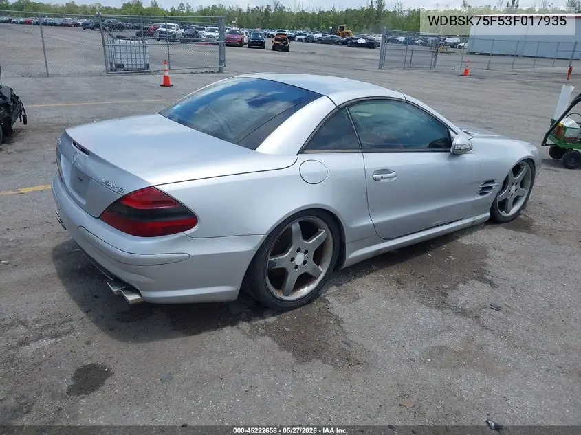 2003 Mercedes-Benz Sl 500 VIN: WDBSK75F53F017935 Lot: 45222658