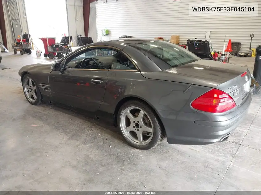 2003 Mercedes-Benz Sl 500 VIN: WDBSK75F33F045104 Lot: 45276926