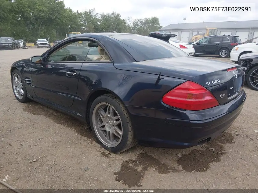 2003 Mercedes-Benz Sl 500 VIN: WDBSK75F73F022991 Lot: 45316265
