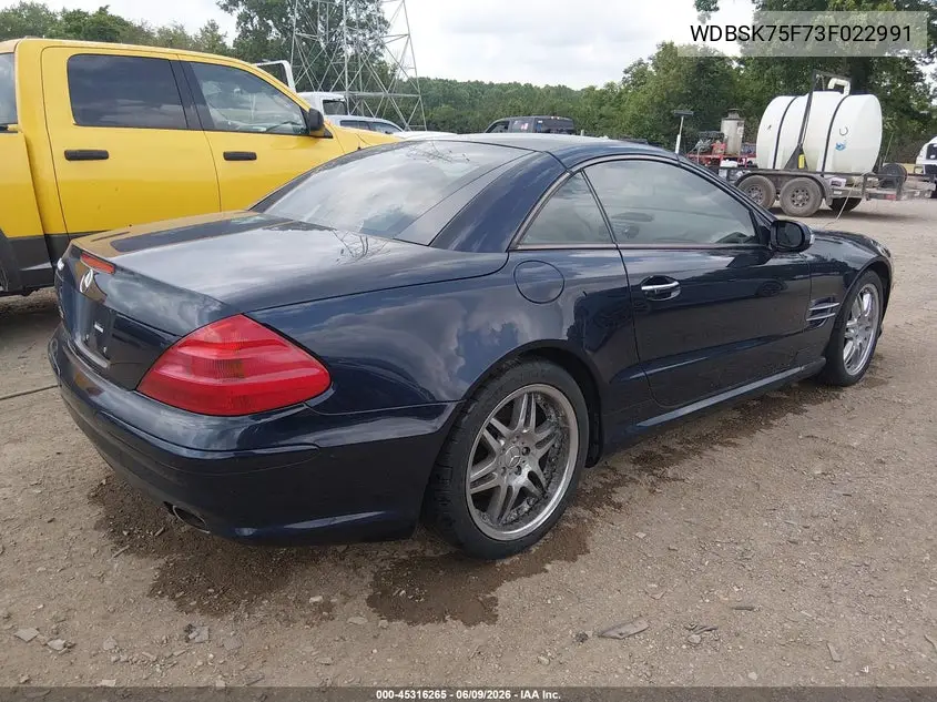 2003 Mercedes-Benz Sl 500 VIN: WDBSK75F73F022991 Lot: 45316265