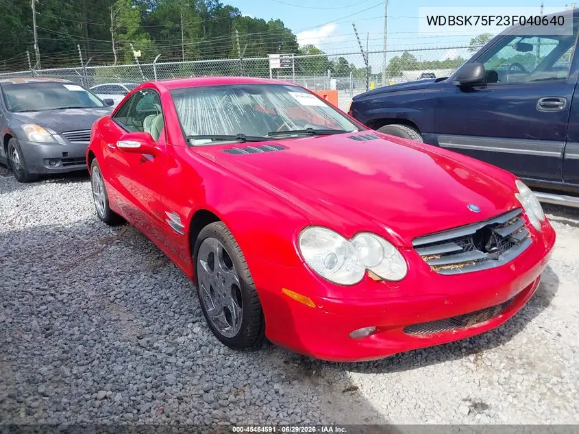 2003 Mercedes-Benz Sl 500 VIN: WDBSK75F23F040640 Lot: 45464591