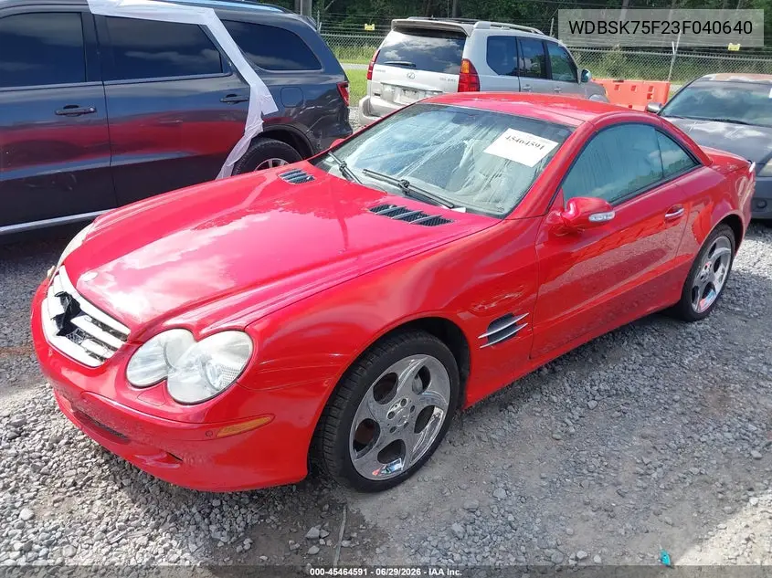 2003 Mercedes-Benz Sl 500 VIN: WDBSK75F23F040640 Lot: 45464591