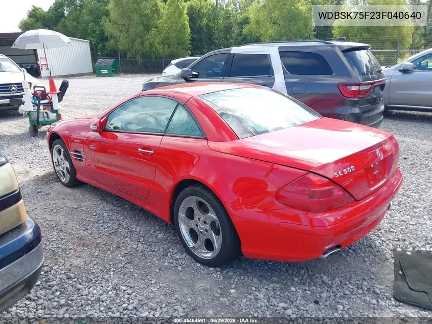 2003 Mercedes-Benz Sl 500 VIN: WDBSK75F23F040640 Lot: 45464591