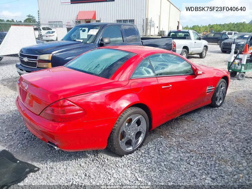 2003 Mercedes-Benz Sl 500 VIN: WDBSK75F23F040640 Lot: 45464591