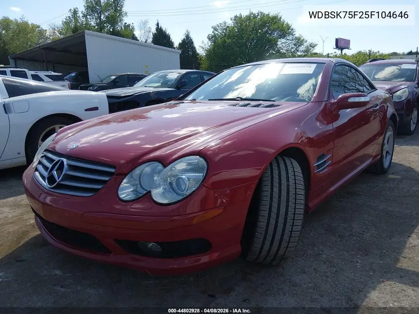 2005 Mercedes-Benz Sl 500 VIN: WDBSK75F25F104646 Lot: 44802928