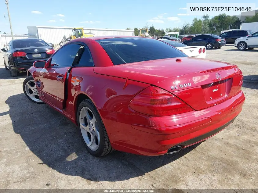 2005 Mercedes-Benz Sl 500 VIN: WDBSK75F25F104646 Lot: 44802928