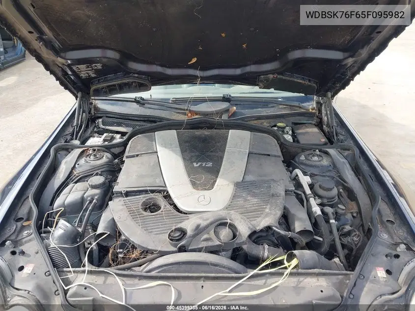 2005 Mercedes-Benz Sl 600 VIN: WDBSK76F65F095982 Lot: 45399335