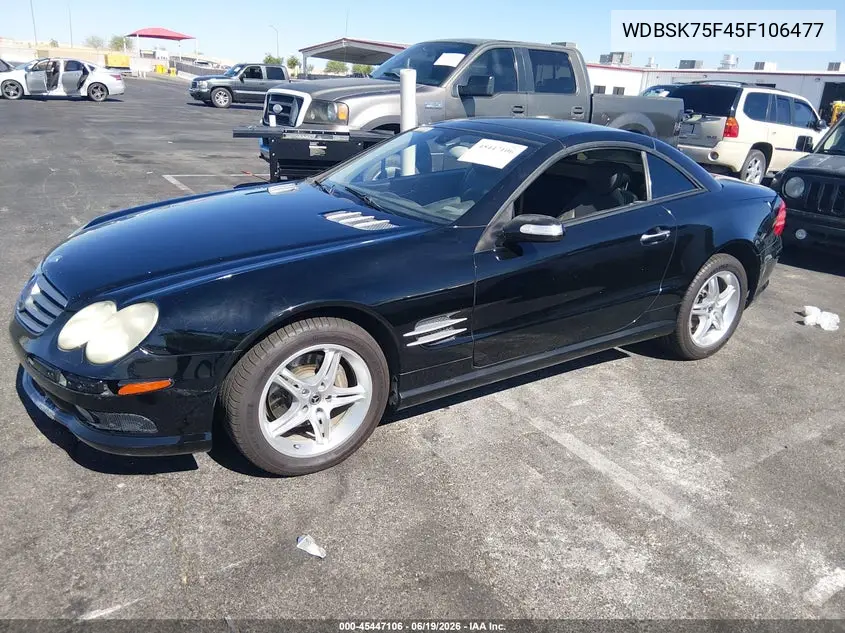 2005 Mercedes-Benz Sl 500 VIN: WDBSK75F45F106477 Lot: 45447106