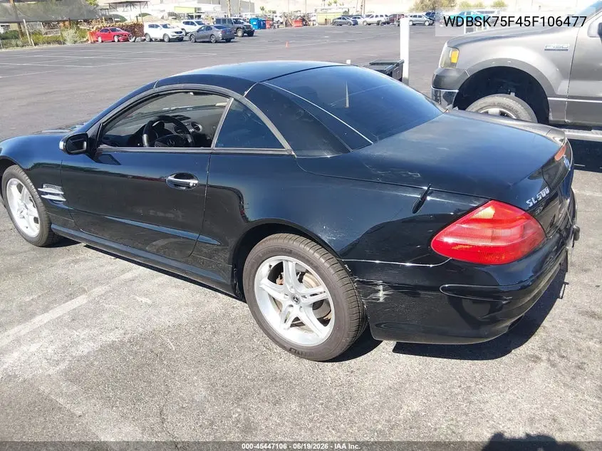 2005 Mercedes-Benz Sl 500 VIN: WDBSK75F45F106477 Lot: 45447106