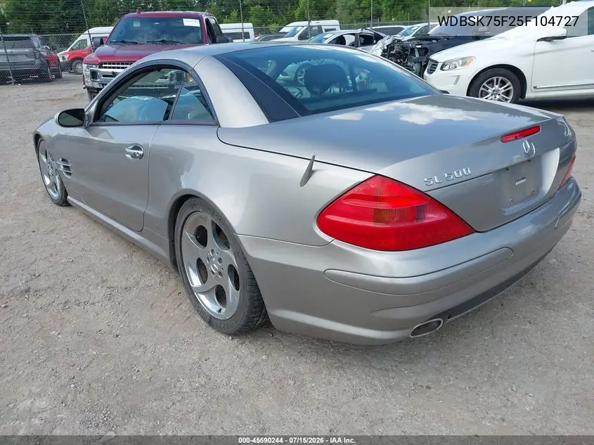2005 Mercedes-Benz Sl 500 VIN: WDBSK75F25F104727 Lot: 45590244