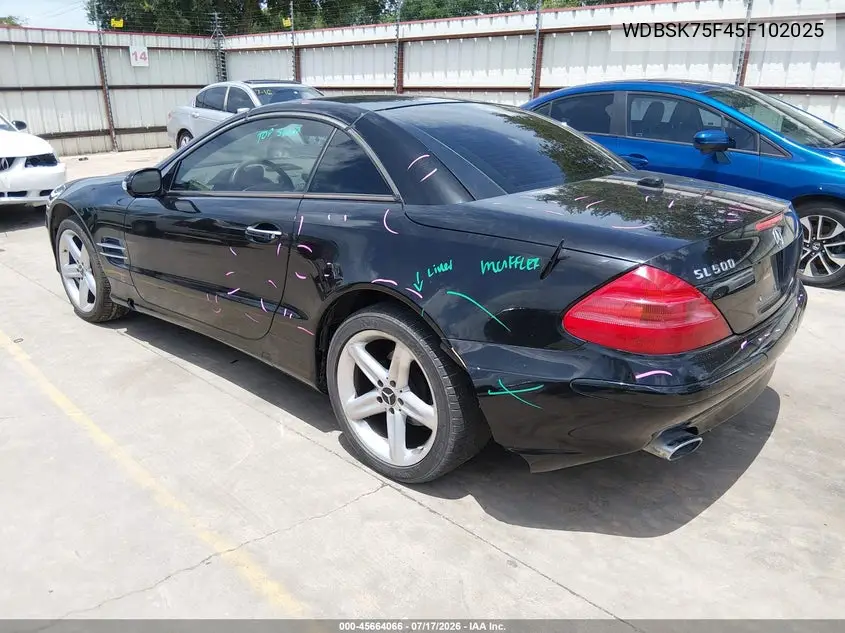 2005 Mercedes-Benz Sl 500 VIN: WDBSK75F45F102025 Lot: 45664066