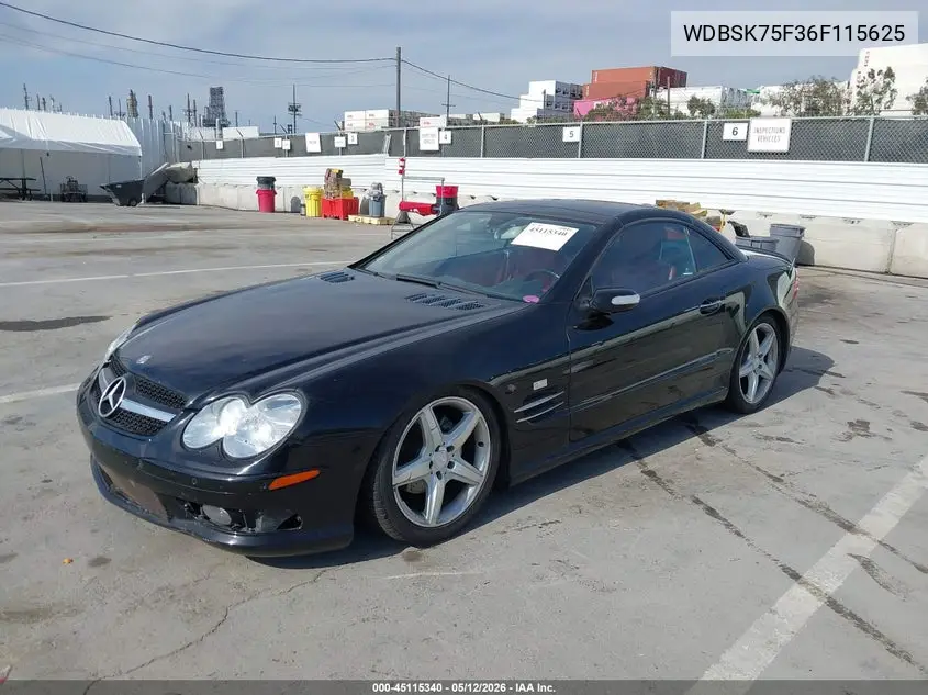 2006 Mercedes-Benz Sl 500 VIN: WDBSK75F36F115625 Lot: 45115340