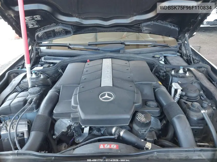 2006 Mercedes-Benz Sl 500 VIN: WDBSK75F96F110834 Lot: 45617701
